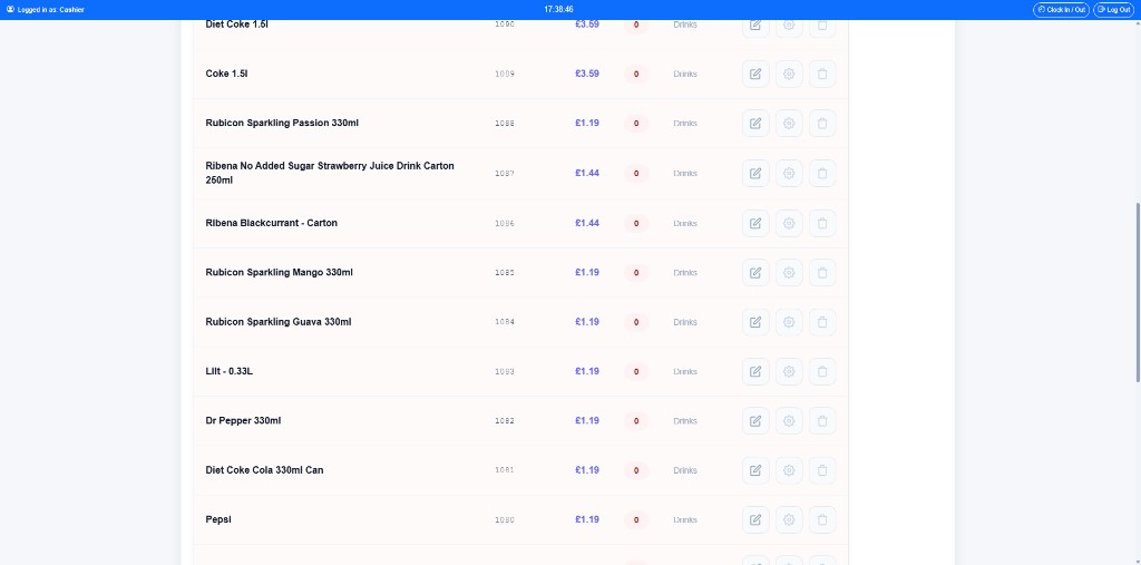 Online Till product management list